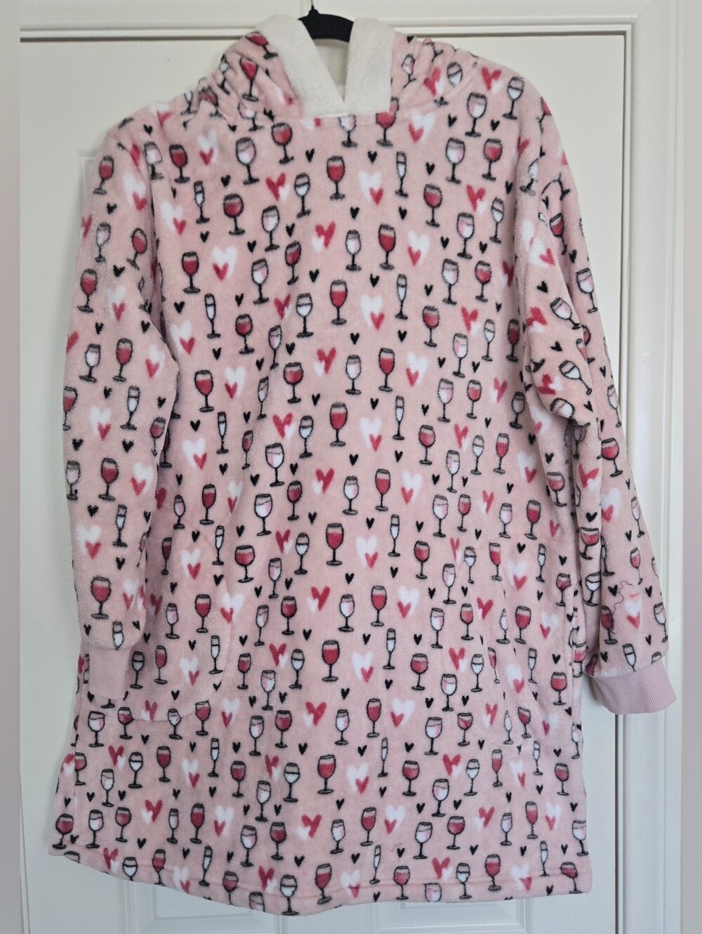 Berkshire Pink Plush Hooded Robe with Wine Glass & Heart Print